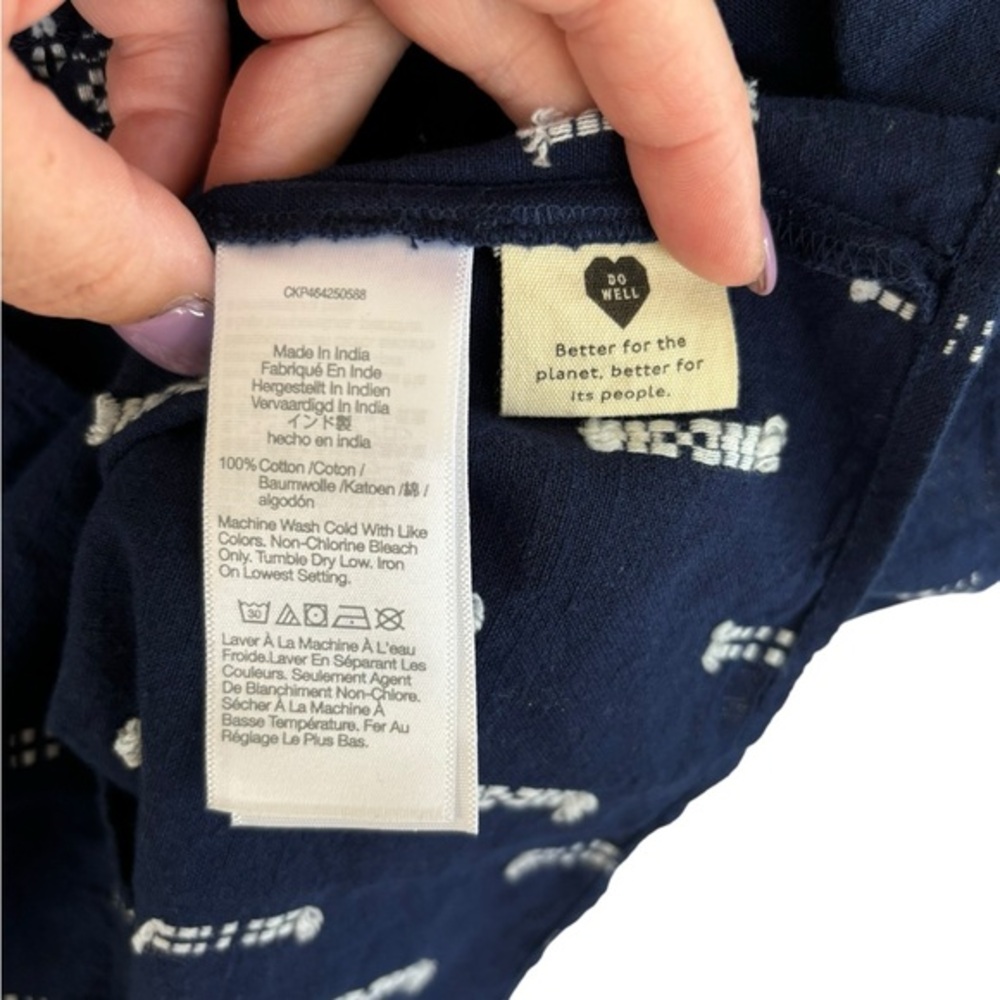 Madewell Women's Jacquard Empire Top Smocked Puff Sleeves Navy Blue Size XS - Picture 3 of 5